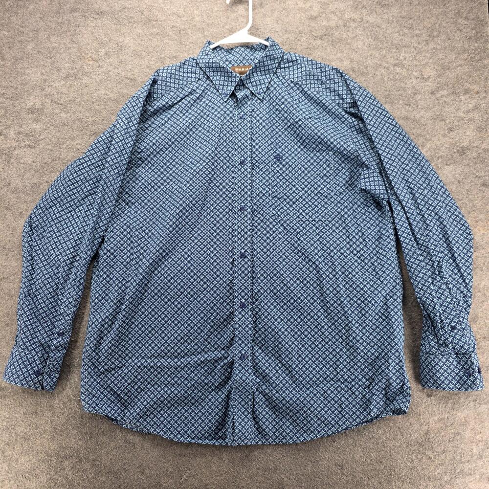 Ariat Shirt Mens XL Blue Geometric Long Sleeve Button Up Regular Fit Embroidered